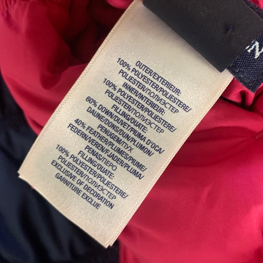 Ralph Lauren Girls Reversible Down Puffer Vest, Pink &‎ Navy sz 16 XL logo fall